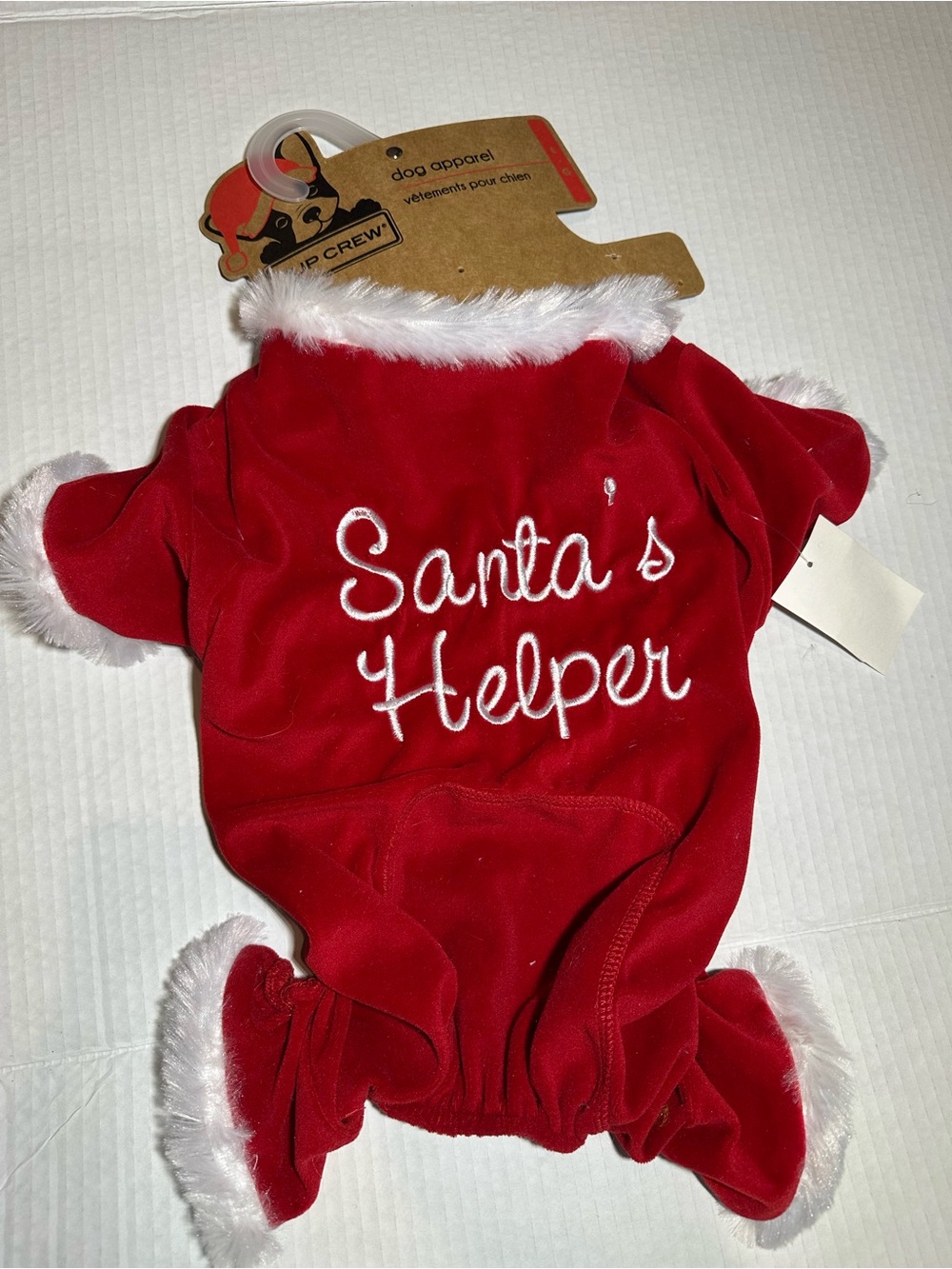 New size large Santa's Helper Red Furry Dog Costume